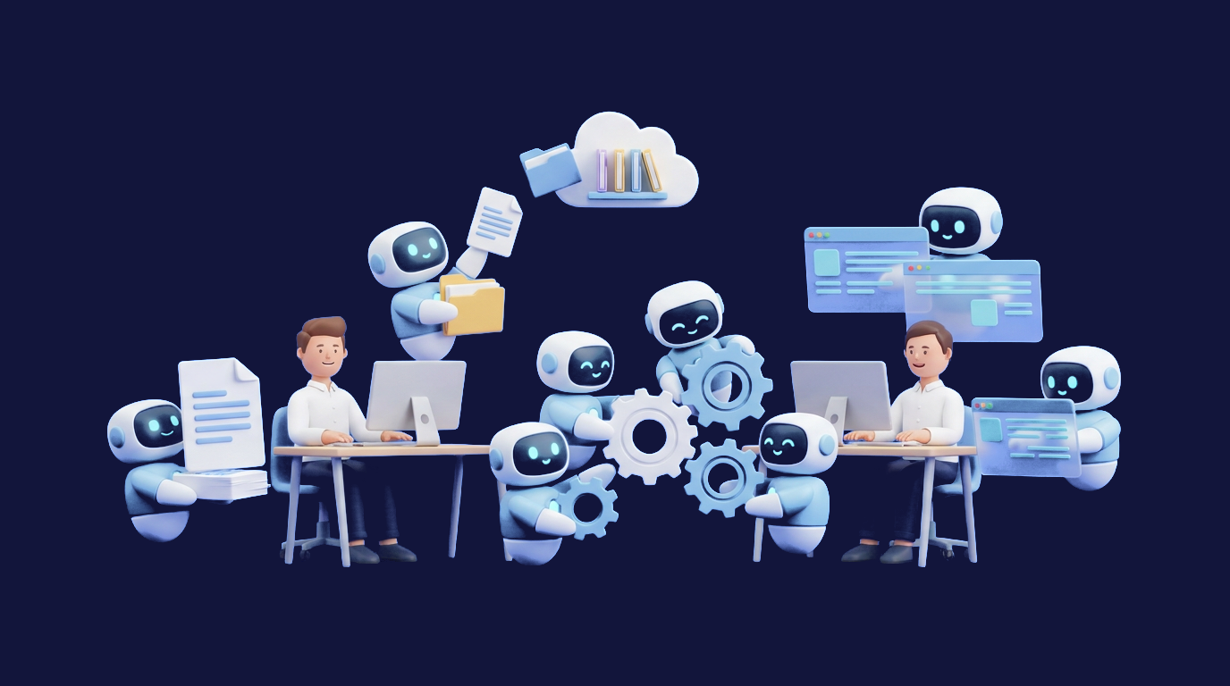 Roboți mici care ajută angajații unui birou